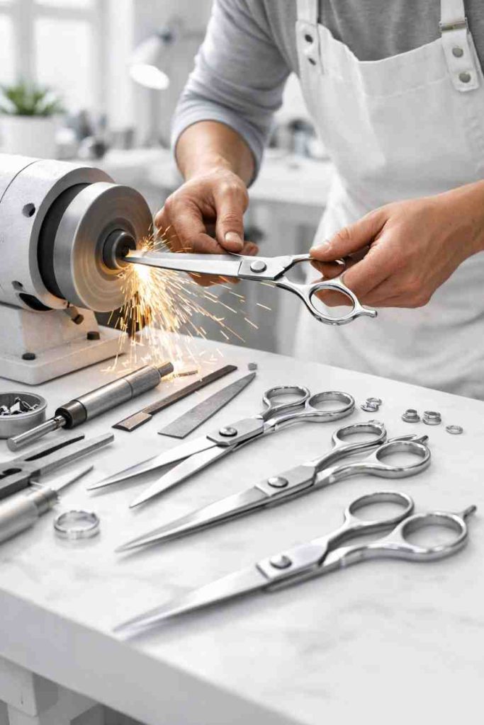 craftsmansharpeningscissorsinworkshop